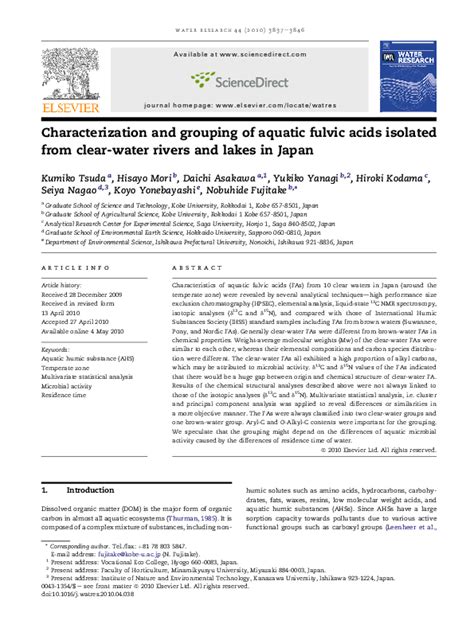 Pdf Characterization And Grouping Of Aquatic Fulvic Acids Isolated