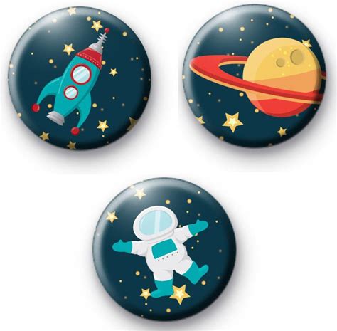 Kool Badges 25mm Button Badges Set Of 3 Space Button Badges