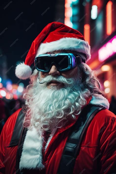 Premium Ai Image Cool Brutal Santa Claus With A Model Girl In A Bikini