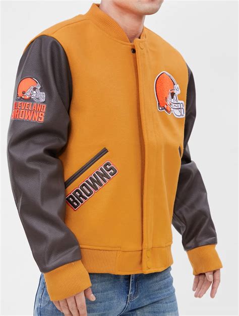 Nfl Cleveland Browns Yellow And Brown Varsity Jacket Maker Of Jacket