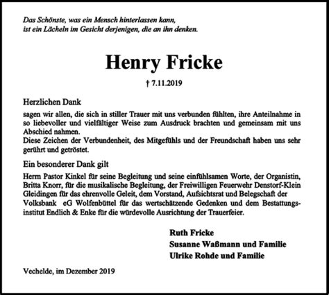 Traueranzeigen Von Henry Fricke Trauer38 De