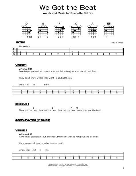 We Got The Beat By The Go Gos Sheet Music For Really Easy Guitar At