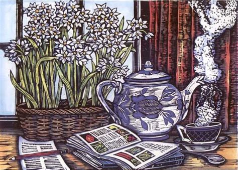 Garden Dreams Over A Pot Of Tea Mary Azarian Woodcut Art Prints