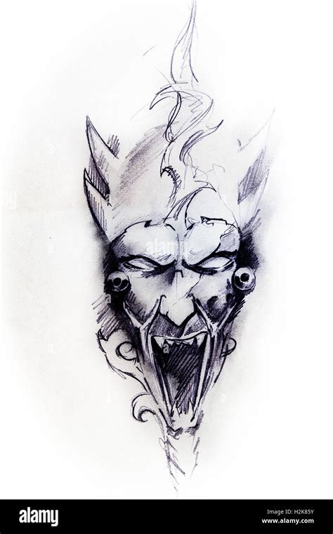 Devil head, sketch of tattoo Stock Photo - Alamy