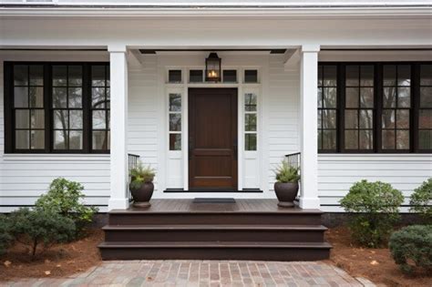 Premium AI Image | Southern house with white siding and brown wooden ...