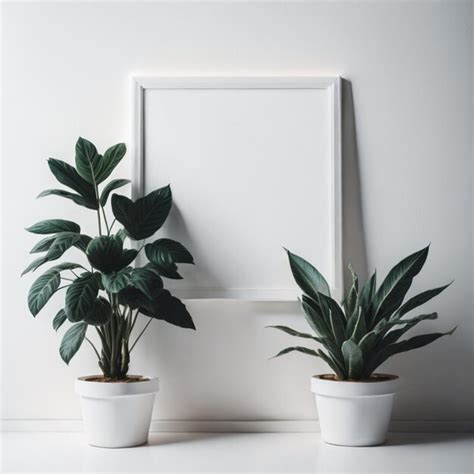 Premium AI Image Two Potted Plants In Front Of A Blank Picture Frame