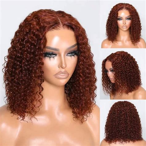 Reddish Brown Color Curly Short Bob Wigs 13x413x6 Hd Lace Front Human