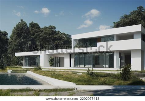 Luxury Modern House 3d Illustration Real Stock Illustration 2202075413 ...