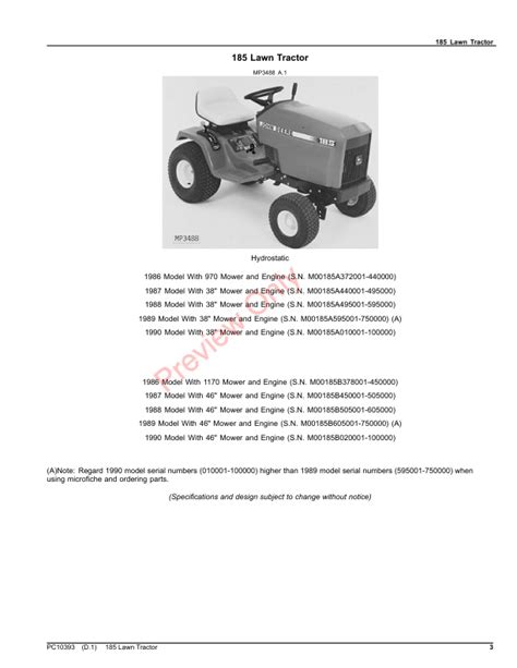 John Deere 185 Lawn Tractors Parts Catalog Pc10393 27jun23