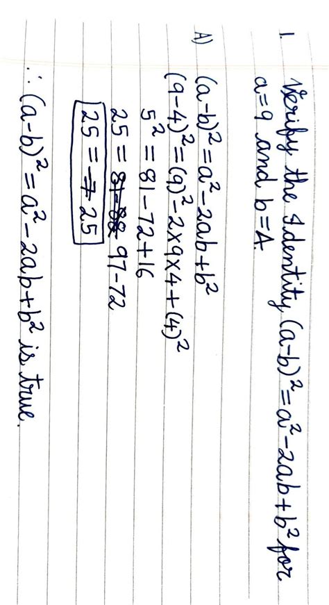 Verify The Identity A Minus B Whole Square Equal A Square Minus 2 A B