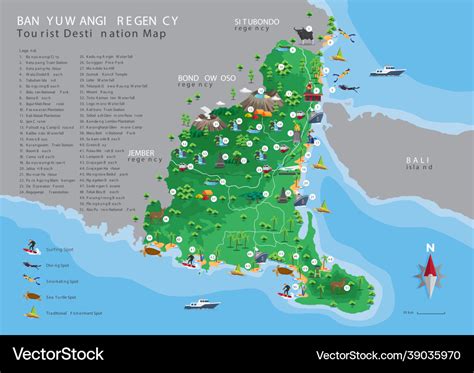 Banyuwangi east java tourist destination map Vector Image