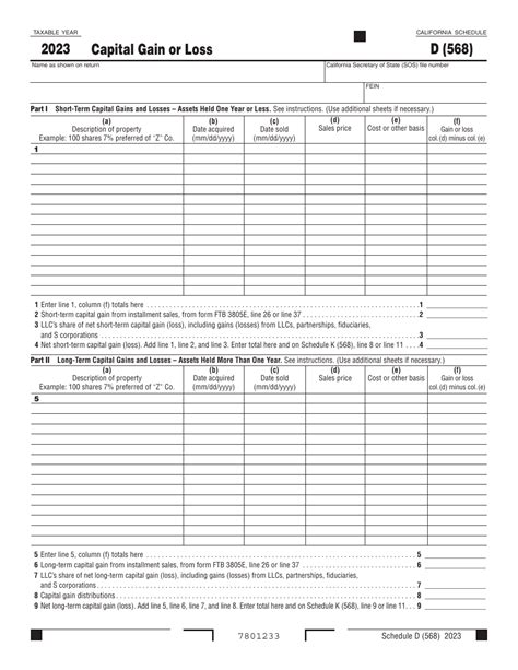 Form 568 Schedule D Download Fillable PDF or Fill Online Capital Gain ...