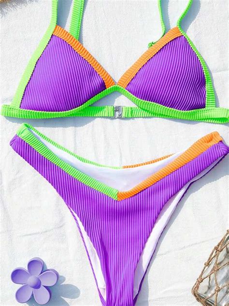 Bikinx Contrast Binding Triangle High Cut Bikini Swimsuit SHEIN USA