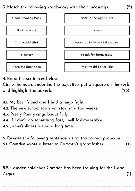 Grade 5 English Revision Test • Teacha