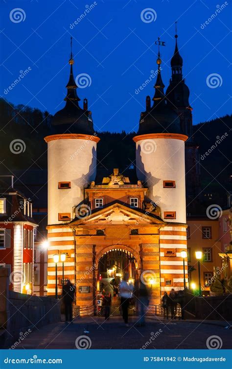 Carl Theodor Old Bridge in Heidelberg at Night Stock Photo - Image of view, style: 75841942