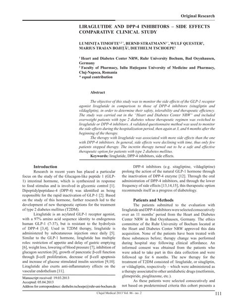 (PDF) Liraglutide and DPP-4 inhibitors – side effects comparative clinical study