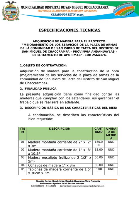 Especificaciones Tecnicas De Madera Especificaciones Tecnicas