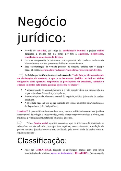 Fichamento Negócio Jurídico Negócio jurídico Acordo de vontades que