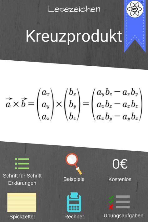 Lesezeichen zur Erklärung des Kreuzprodukts Einfach Mathe lernen mit