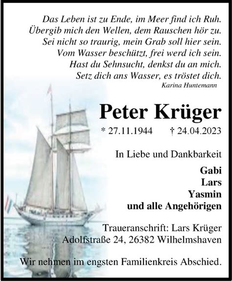 Traueranzeigen von Peter Krüger nordwest trauer de