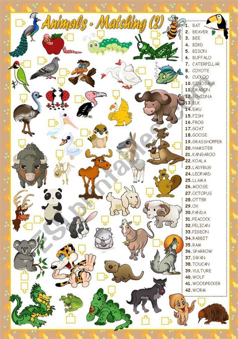 Animals Matching2 Esl Worksheet By Mariaolimpia