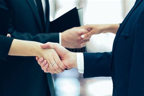 Concept Of Cooperationhandshakes When Meeting Business Partners Stock