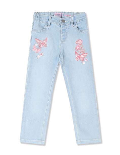 Buy The Childrens Place Girls Blue Embroidered Butterfly Patch Denim