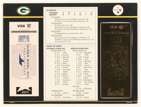 Commemorative Super Bowl Xlv Scorecard With Kt Gold Ticket Pristine