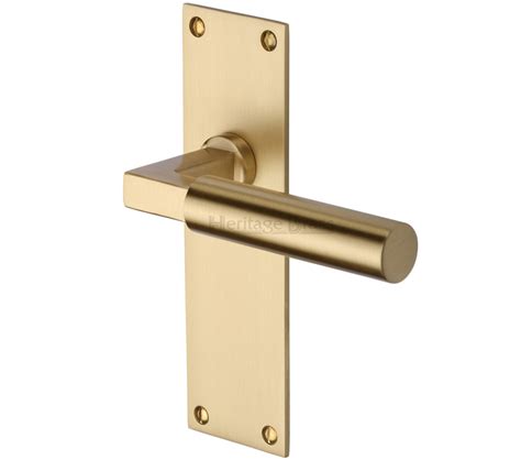 Heritage Brass Bauhaus Low Profile Door Handles On Backplate Satin Brass Bau7300 Sb Sold In