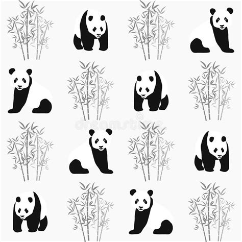 Panda And Bamboo Seamless Pattern With Hand Draw Vector Illustration