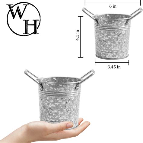 Galvanized Metal Flower Planters With Handles Rustic Small Metal Buckets Vintage Country