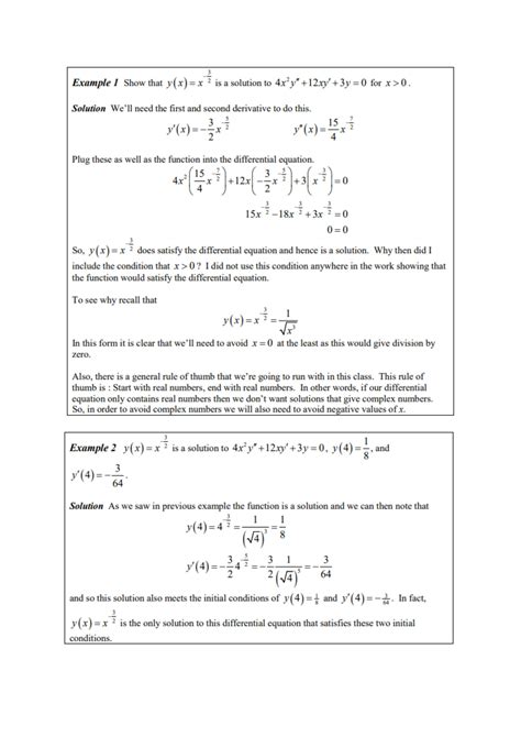 Solution Differential Equations Exemples With Solutions Studypool