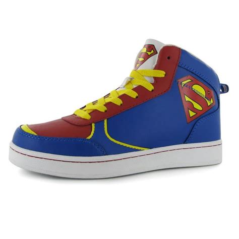 Dc Comics Kids Hi Top Junior Trainers Boys Superman Motif Lace Up Sport