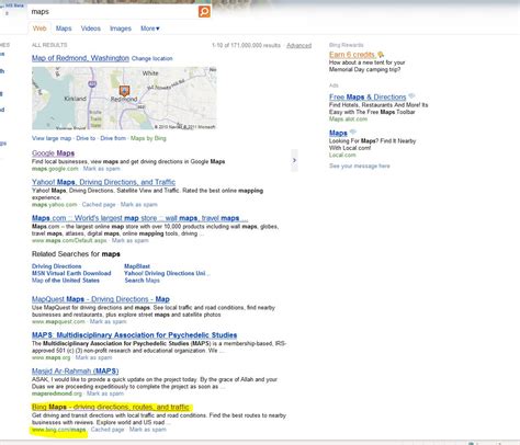 Bing Maps Results on Bing