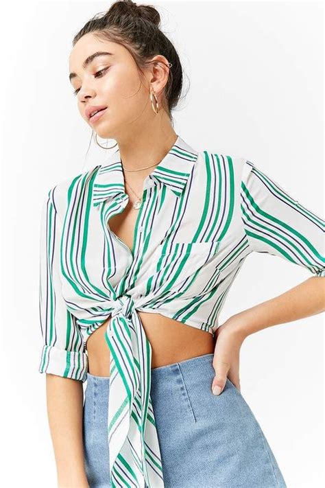 Forever 21 Striped Tie Front Shirt Front Tie Shirt Fashion Striped Tie