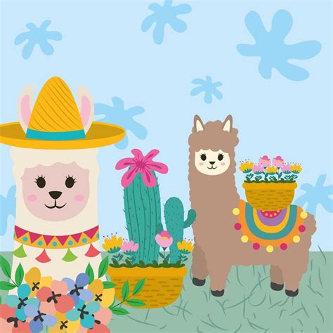 Cute Llamas Cactus 2466609 Vector Art At Vecteezy