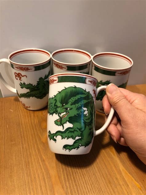 Vintage Fitz And Floyd Dragon Crest Green Mug Set Of Vintage Etsy