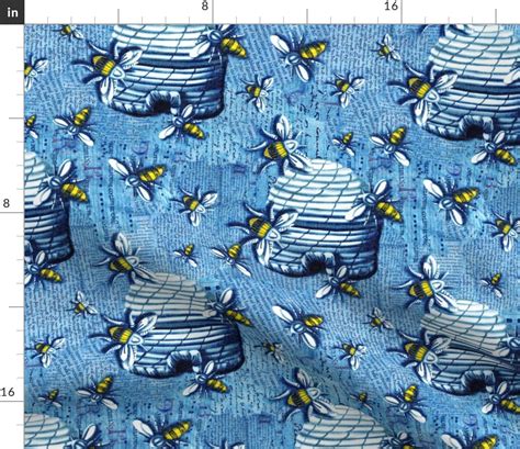 Medium 12” Repeat Antique Vintage Bee Fabric Spoonflower