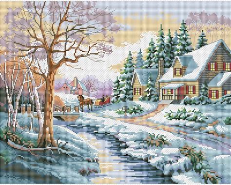 Victorian Christmas Cross Stitch Pattern Winter Landscape Etsy