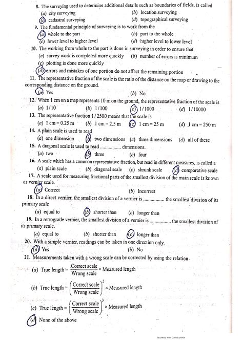 Solution 153 Surveying Multiple Choice Questions With Answers Of Civil