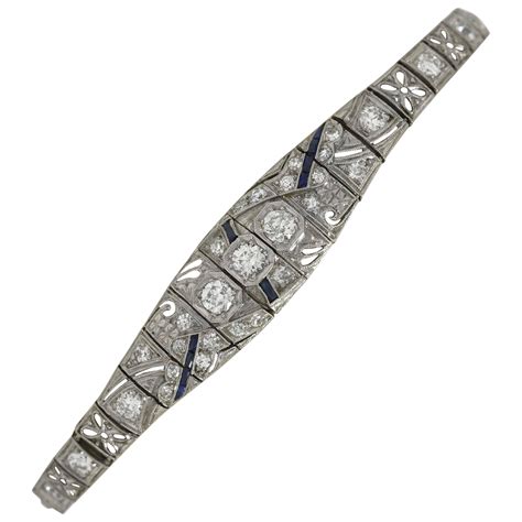 Art Deco Sapphire Diamond Platinum Link Bracelet For Sale At Stdibs