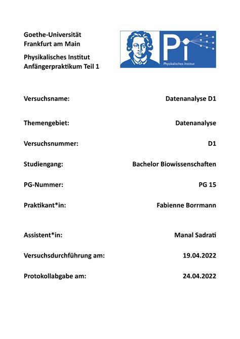 Physik Praktikum Versuch D Ap Goethe Universit T Frankfurt Am Main