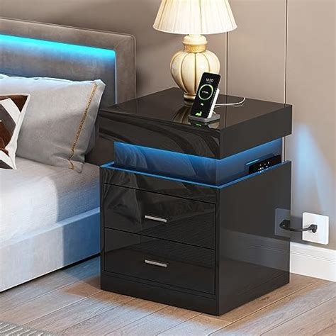 Amazon Skktkt Nightstand With Charging Station Black Led Night