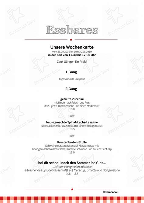 Menu At Klara — Kitchen And Bar Hanau