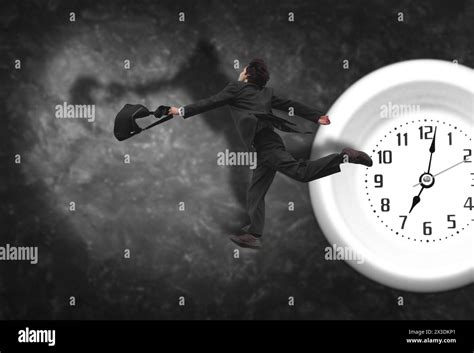 Elderly Man Tries To Catch Time Collage With Running Man In Gray Suit