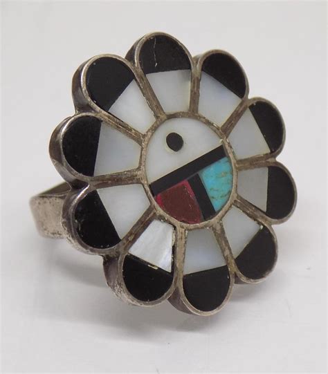 Vintage Zuni Sunface Headdress Multi Inlay Sterling S Gem