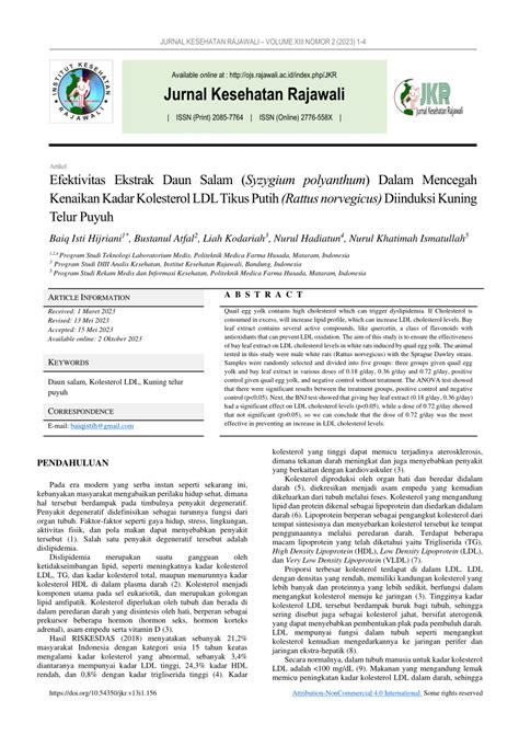 Pdf Efektivitas Ekstrak Daun Salam Syzygium Polyanthum Dalam