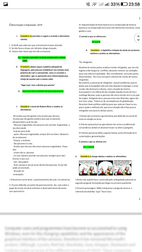 questões comunicação e expressão Comunicação e Expressão