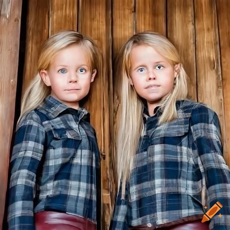 Blonde Twins In Country Plaid Shirts Peeping Through Barn Door On Craiyon