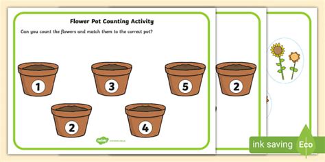 Flower Pot Counting Cut And Stick Activity Teacher Made Worksheets Library